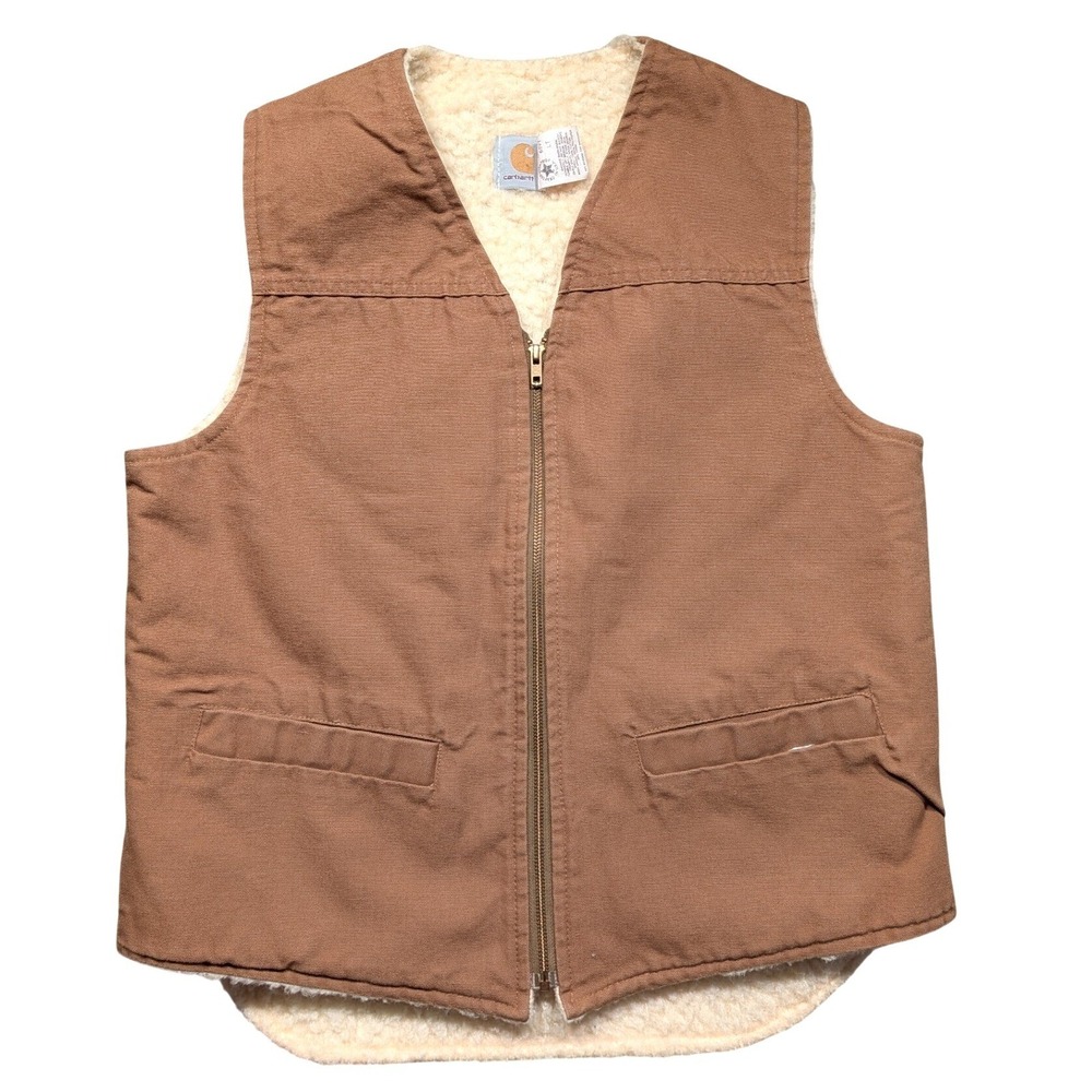 Vintage Carhartt Vest Mens Large Tall Brown Sherpa Lined Duck Canvas 6SVT USA